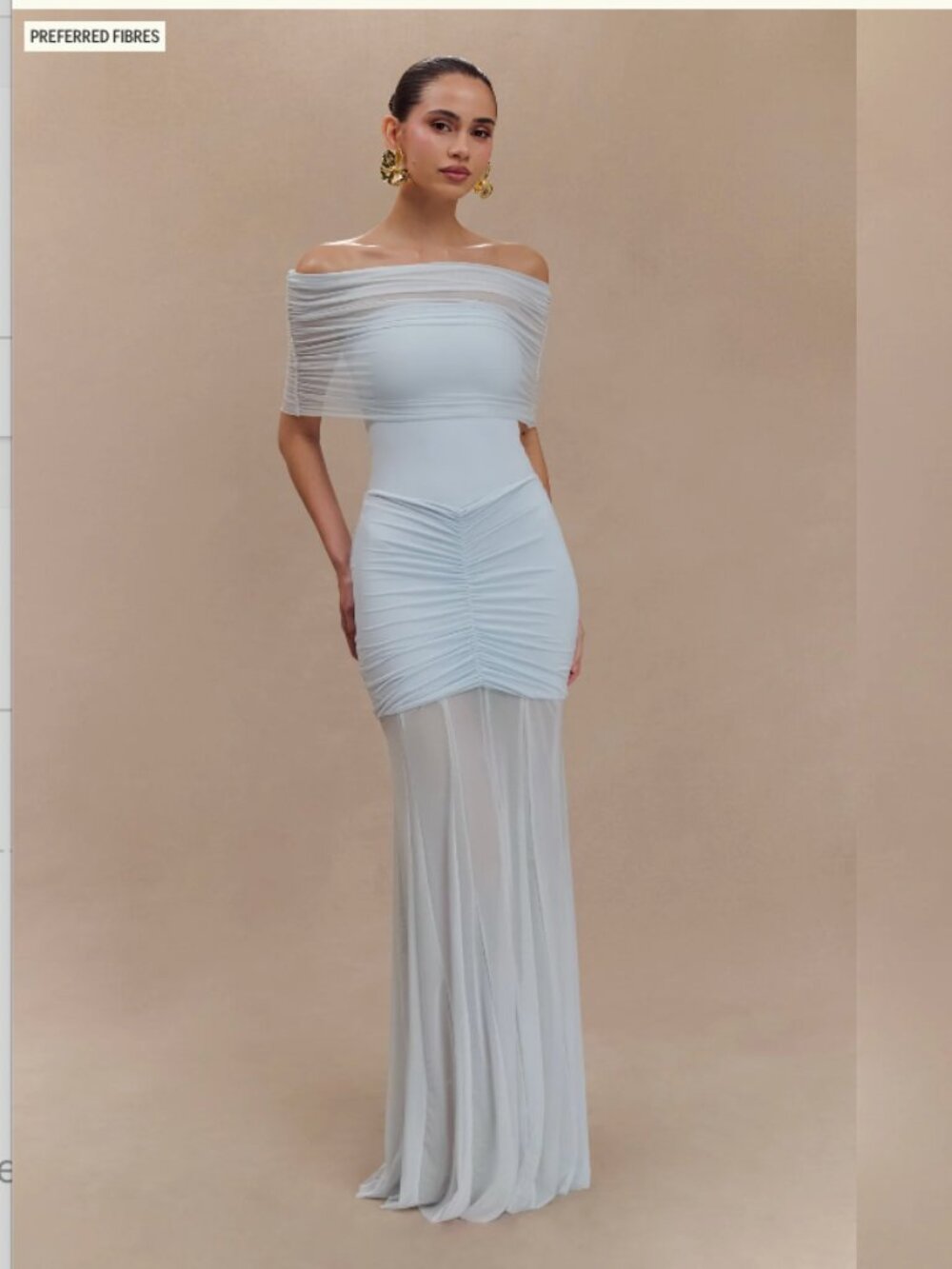 Meshki Caspian Slinky And Mesh Off Shoulder Maxi Dress - Pale Blue